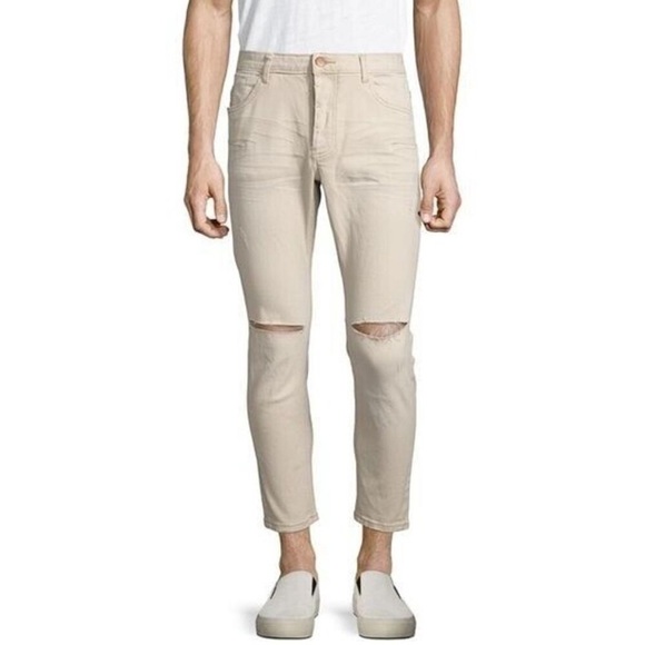New One Teaspoon Mr Blues Knee Slit Button Fly Jeans Cream Mens Sz 32 - Picture 1 of 10